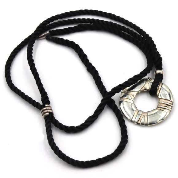 Tiffany & Co Atlas circle pendant on black cord necklace - Picture 4 of 7